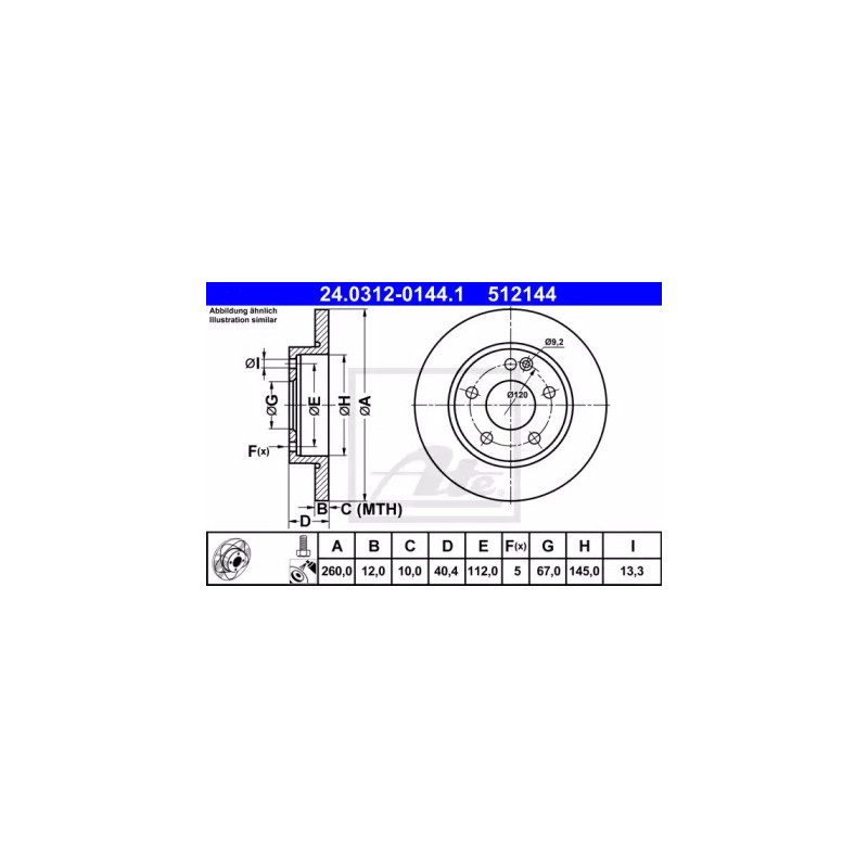 Stabdžių diskas  ATE 24.0312-0144.1