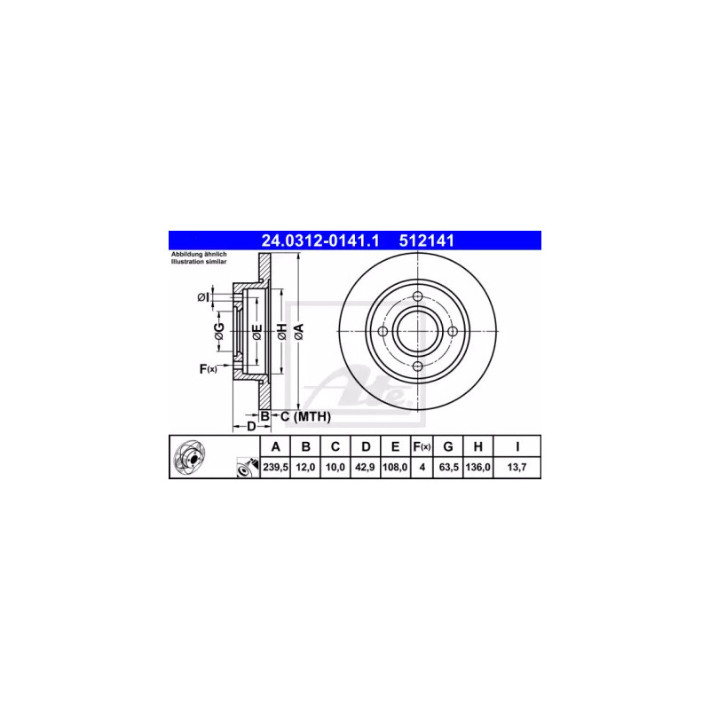 Stabdžių diskas  ATE 24.0312-0141.1