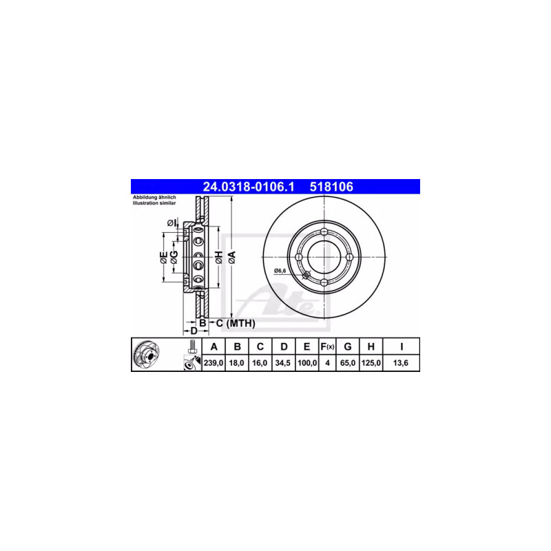Stabdžių diskas  ATE 24.0318-0106.1