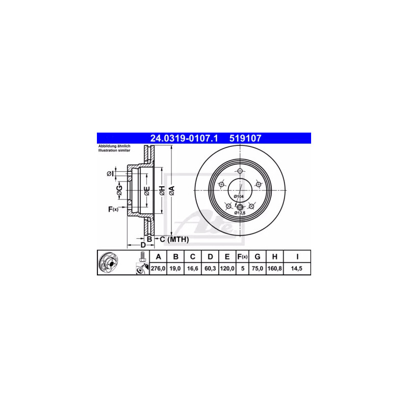 Stabdžių diskas  ATE 24.0319-0107.1