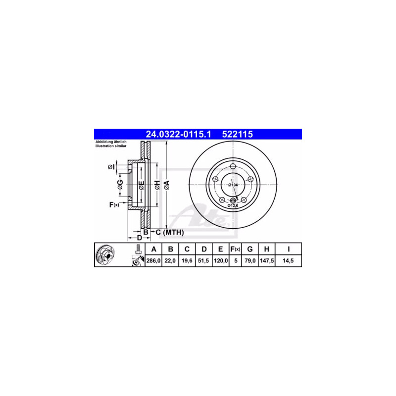 Stabdžių diskas  ATE 24.0322-0115.1