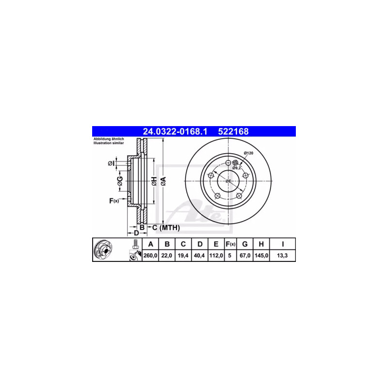 Stabdžių diskas  ATE 24.0322-0168.1