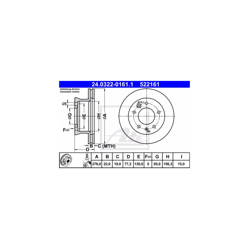 Stabdžių diskas  ATE 24.0322-0161.1