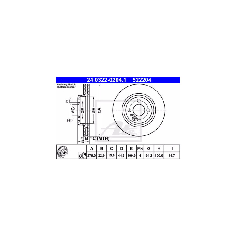 Stabdžių diskas  ATE 24.0322-0204.1