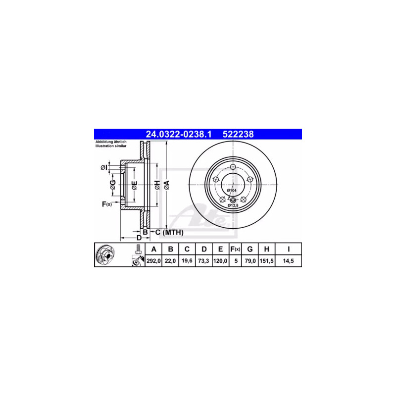 Stabdžių diskas  ATE 24.0322-0238.1