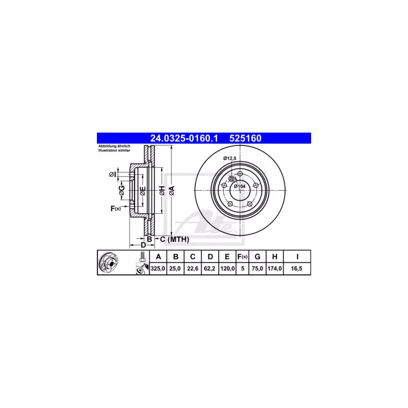 Stabdžių diskas  ATE 24.0325-0160.1
