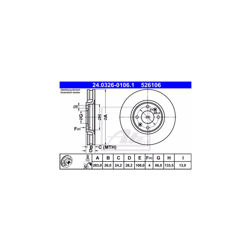 Stabdžių diskas  ATE 24.0326-0106.1