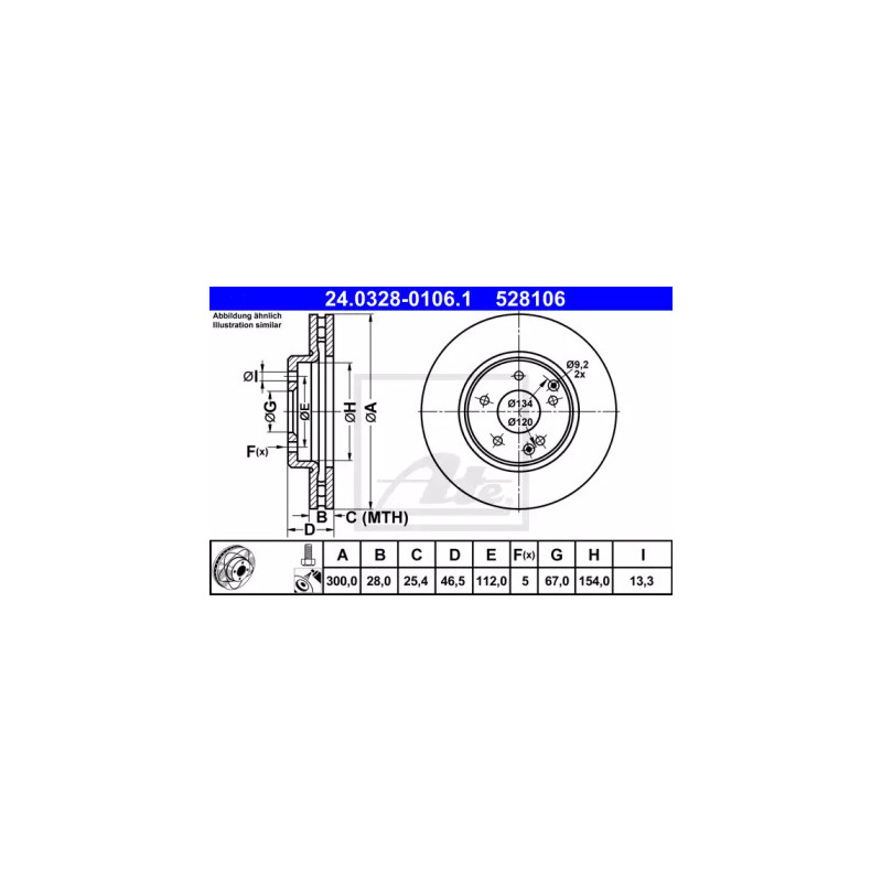 Stabdžių diskas  ATE 24.0328-0106.1