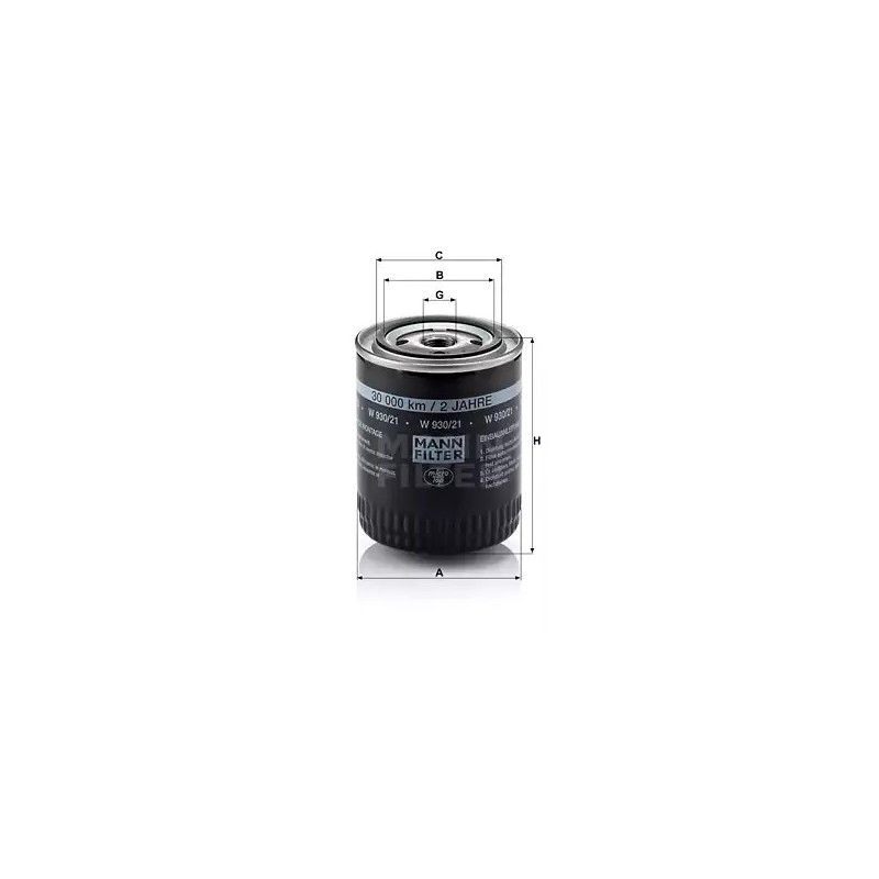 Alyvos filtras  MANN-FILTER W 930/21